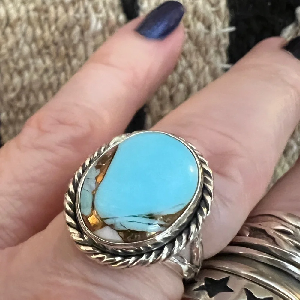 ❤️ Cotton Candy Kingman Turquoise 925 Navajo Southwestern Size 6.75 Ring 6.3 Gm